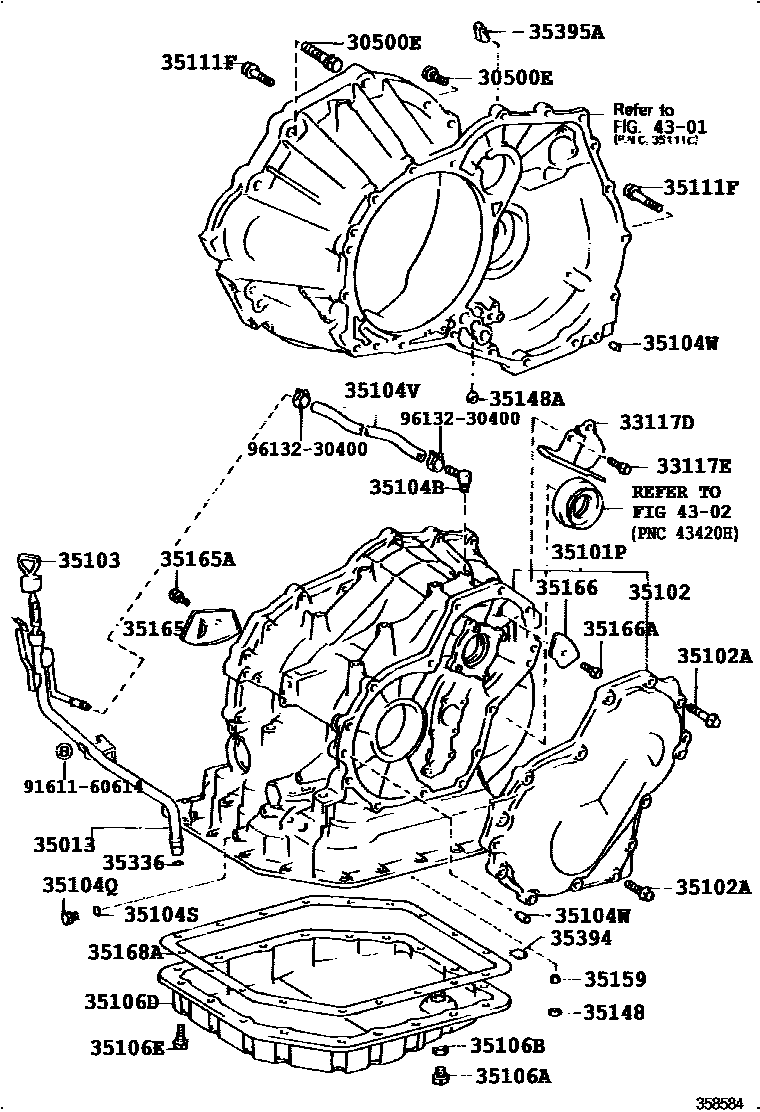 Toyota COROLLA 变速器壳和油底壳(ATM) EPC diagram — 358584