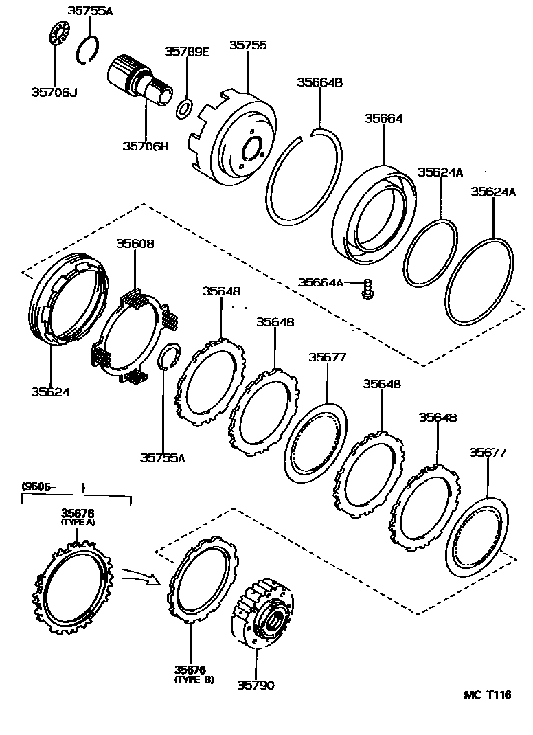 Toyota COROLLA 中央支架和行星太阳齿轮(ATM) EPC diagram — MCT116
