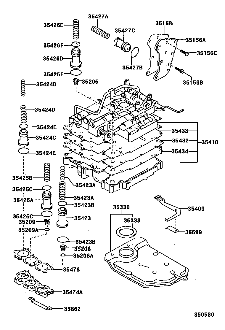Toyota COROLLA 阀体和滤油网(ATM) EPC diagram — 350530