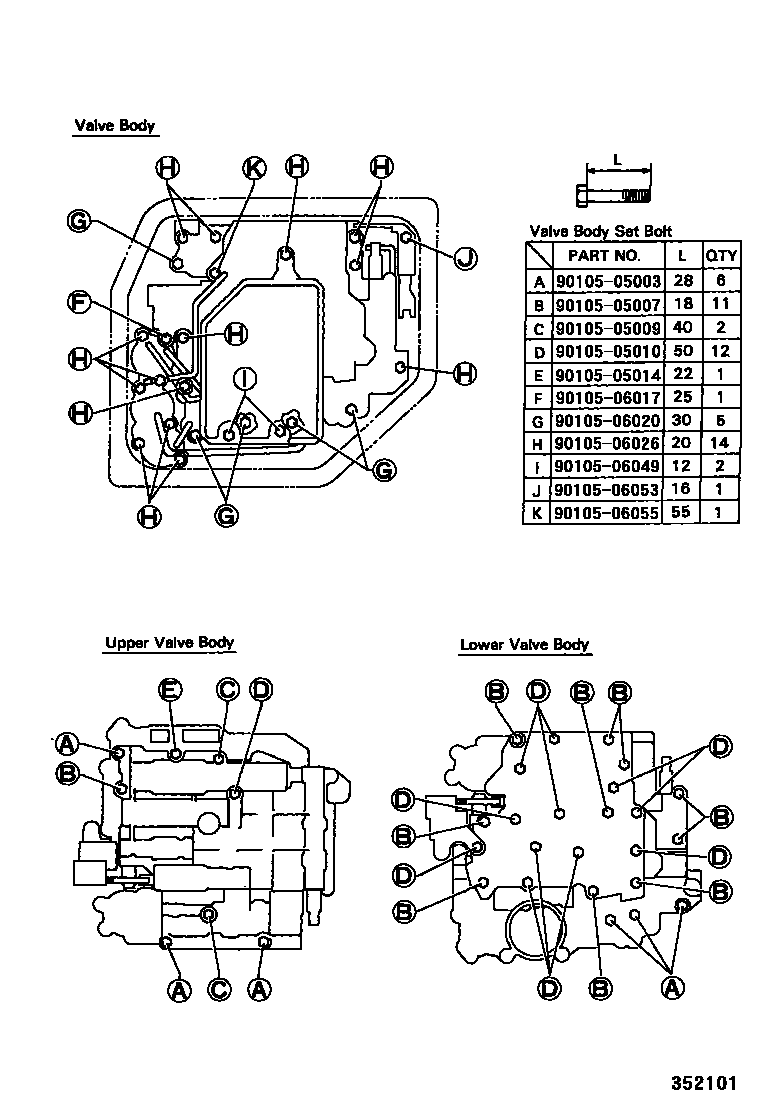 Toyota COROLLA 阀体和滤油网(ATM) EPC diagram — 352101