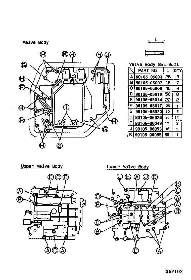 Toyota COROLLA 阀体和滤油网(ATM) EPC diagram — 352102