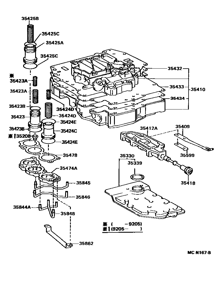 Toyota COROLLA 阀体和滤油网(ATM) EPC diagram — MCN167B