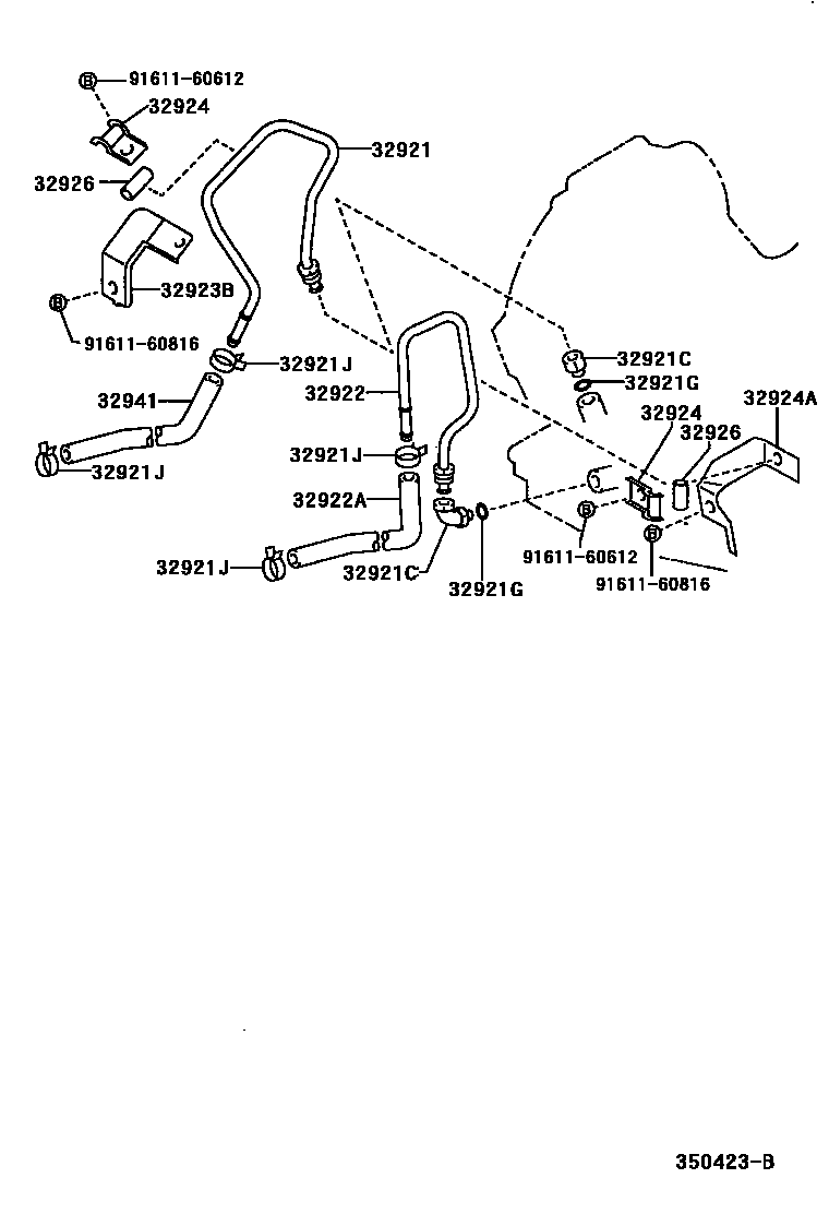 Toyota COROLLA 变速器油冷却器和配管(ATM) EPC diagram — 350423B