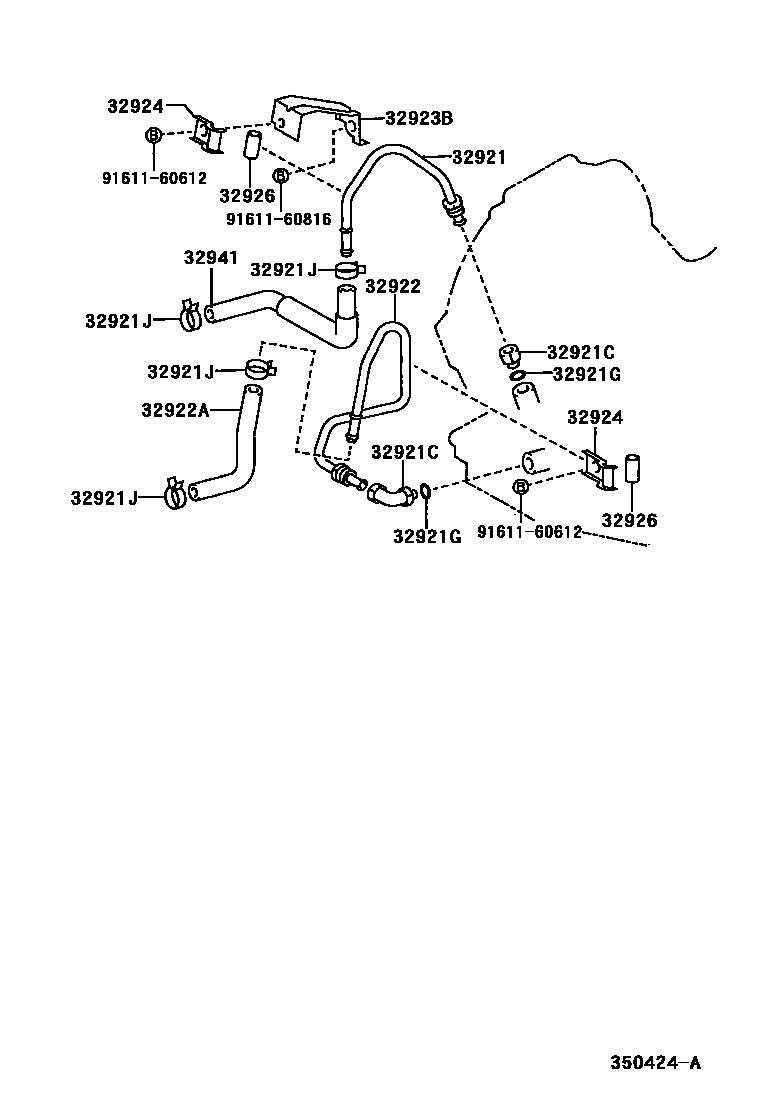 Toyota COROLLA 变速器油冷却器和配管(ATM) EPC diagram — 350424A