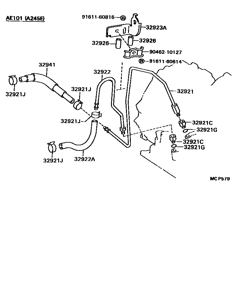 Toyota COROLLA 变速器油冷却器和配管(ATM) EPC diagram — MCP579
