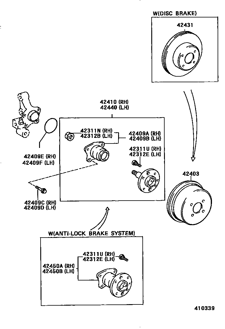 Toyota COROLLA 后桥半轴和后桥轮毂 EPC diagram — 410339