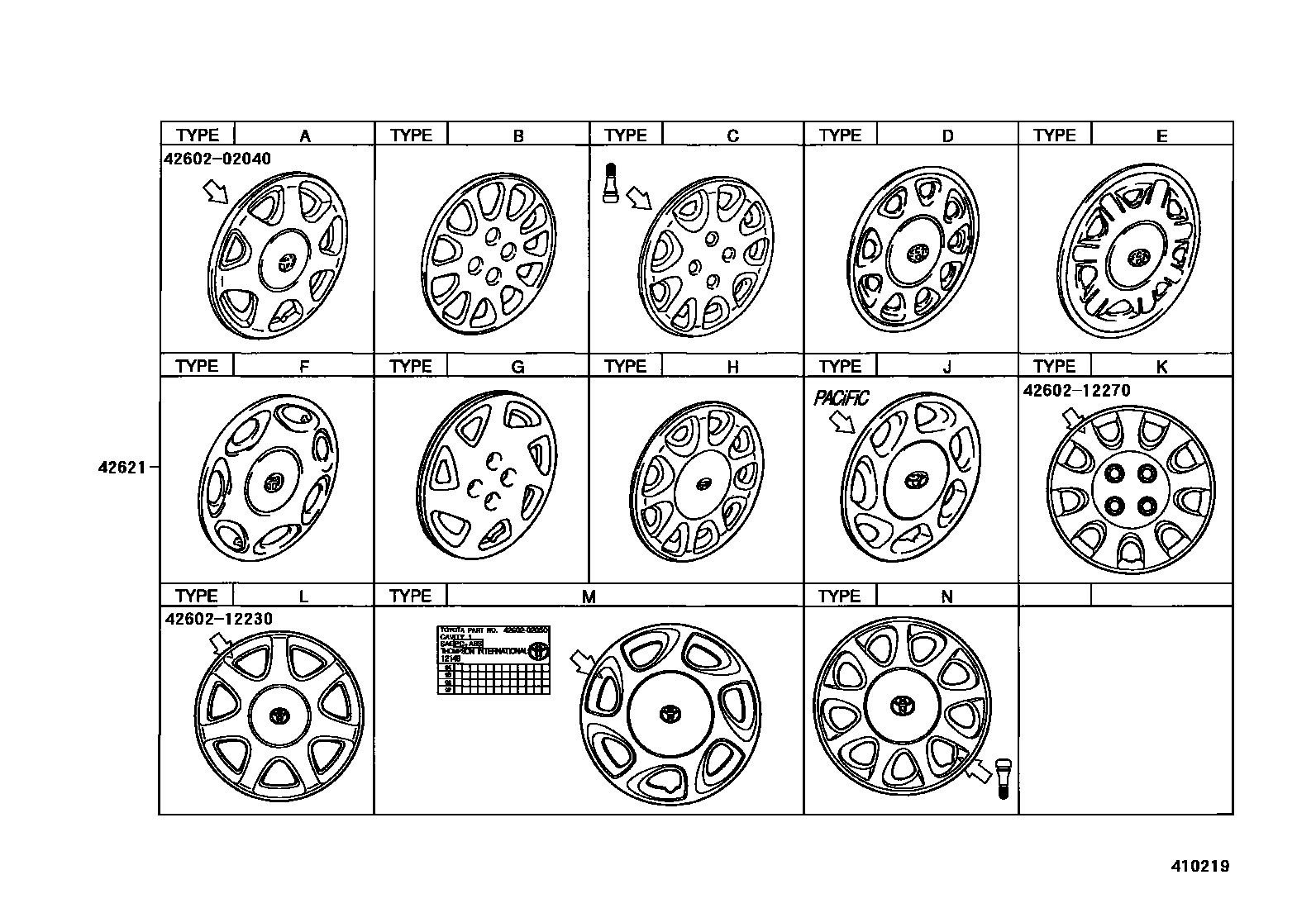 Toyota COROLLA 车轮和车轮盖 EPC diagram — 410219