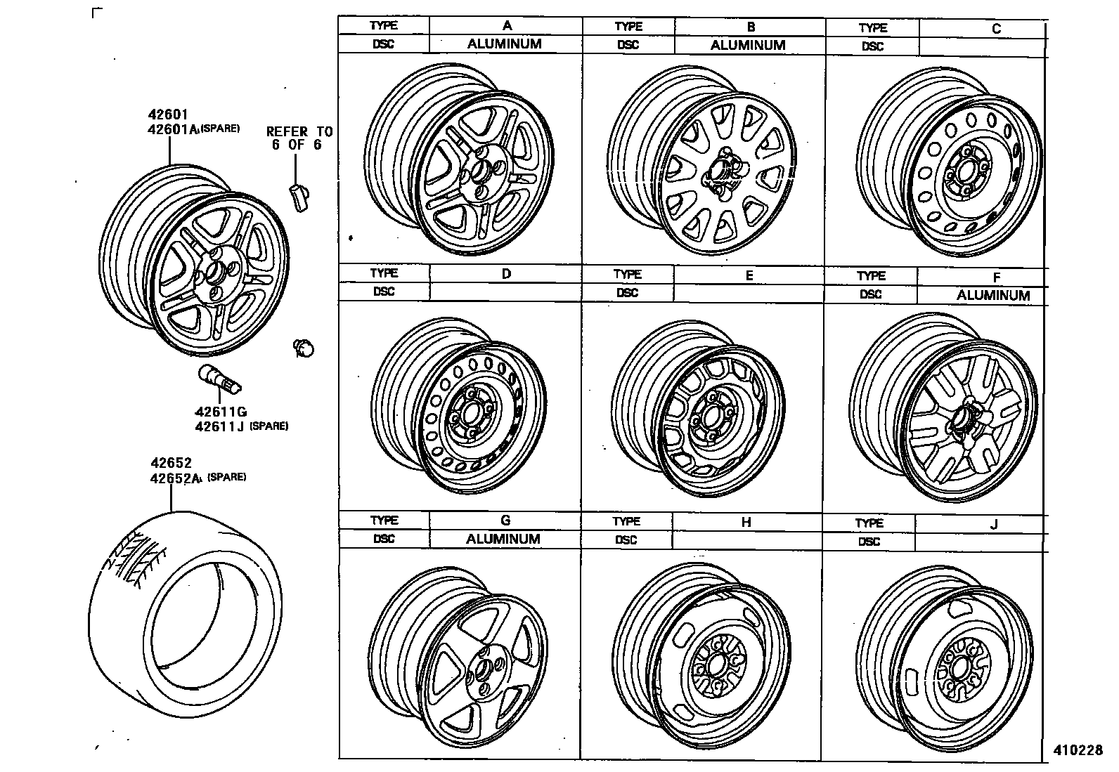 Toyota COROLLA 车轮和车轮盖 EPC diagram — 410228