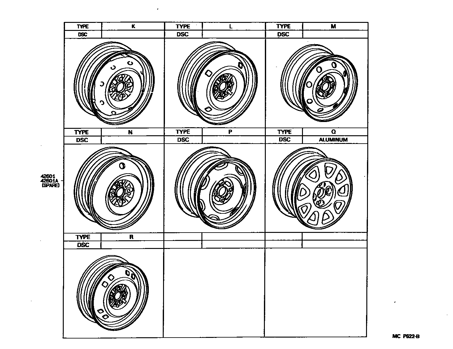 Toyota COROLLA 车轮和车轮盖 EPC diagram — MCP622B
