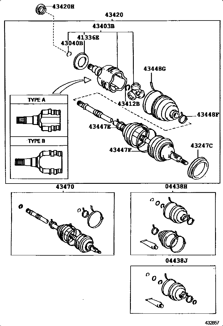 Toyota COROLLA Front Drive Shaft EPC diagram — 432857