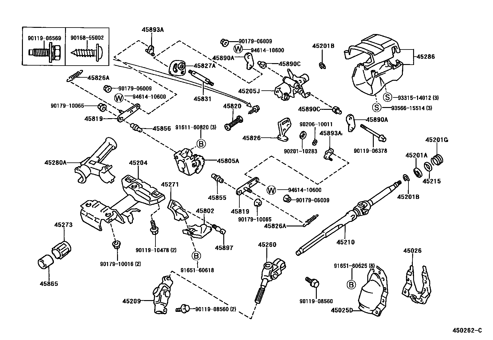 Toyota COROLLA Steering Column & Shaft EPC diagram — 450262C