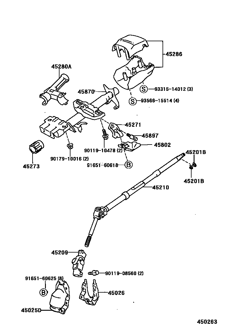 Toyota COROLLA Steering Column & Shaft EPC diagram — 450263