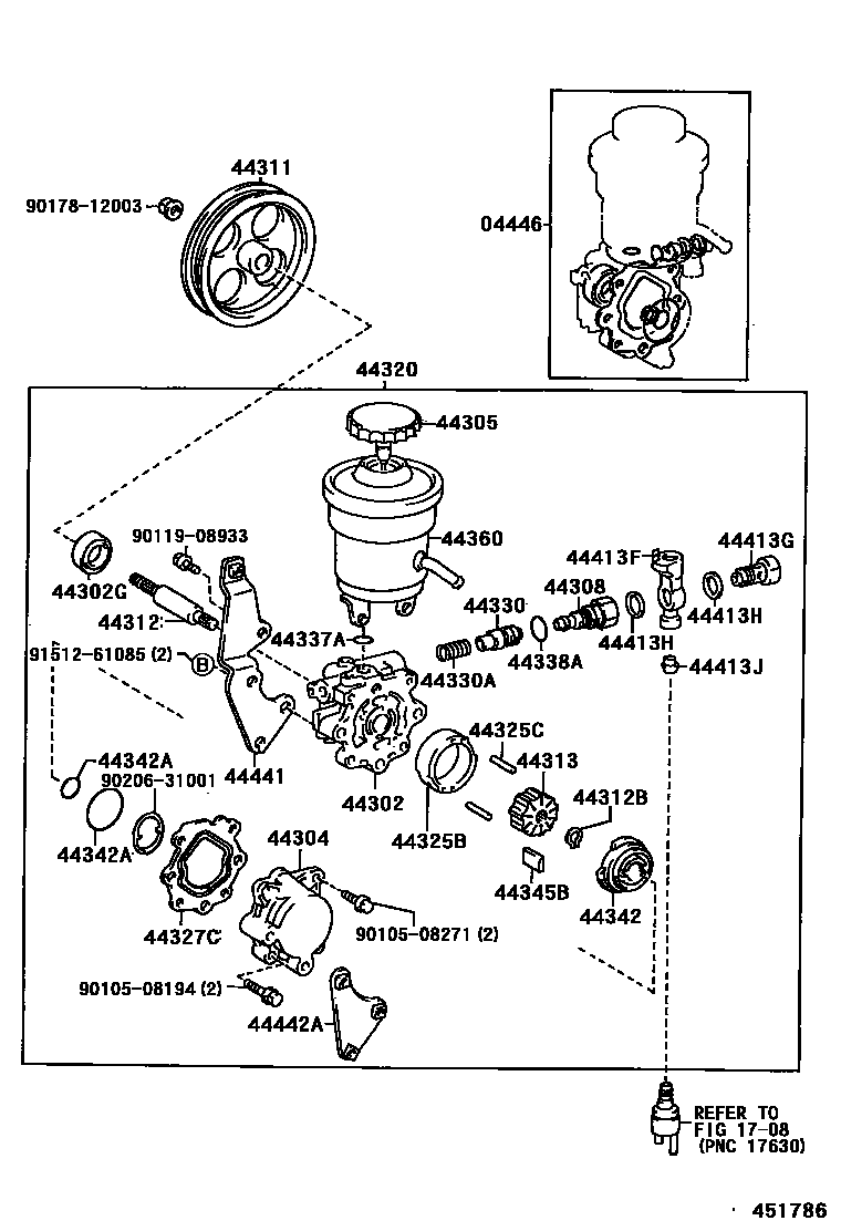 Toyota COROLLA 叶片泵和储油罐(动力转向) EPC diagram — 451786