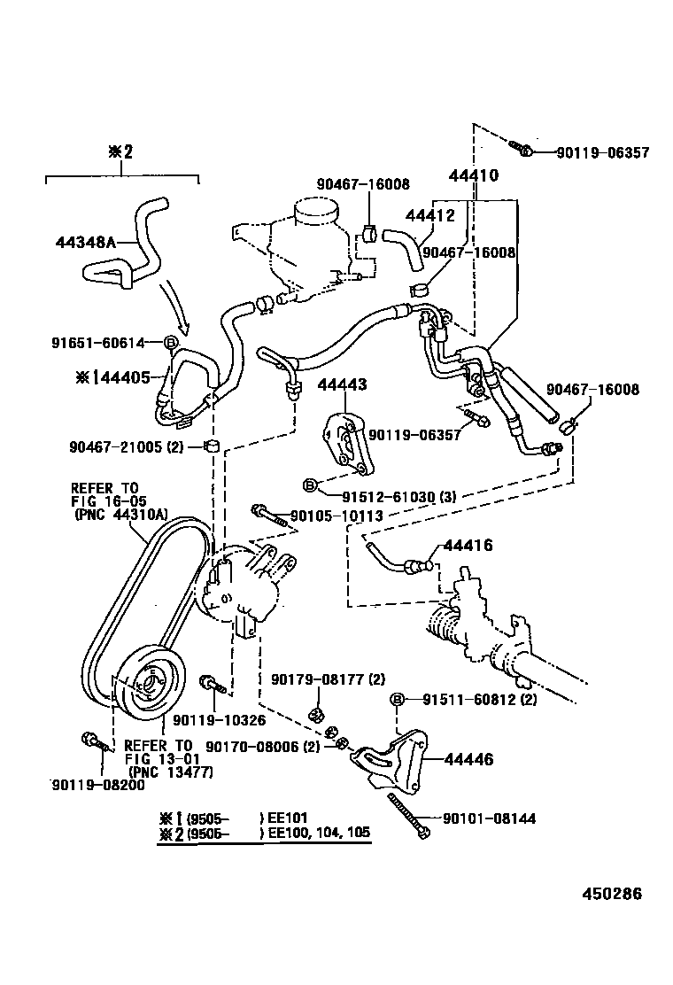Toyota COROLLA 动力转向配管 EPC diagram — 450286