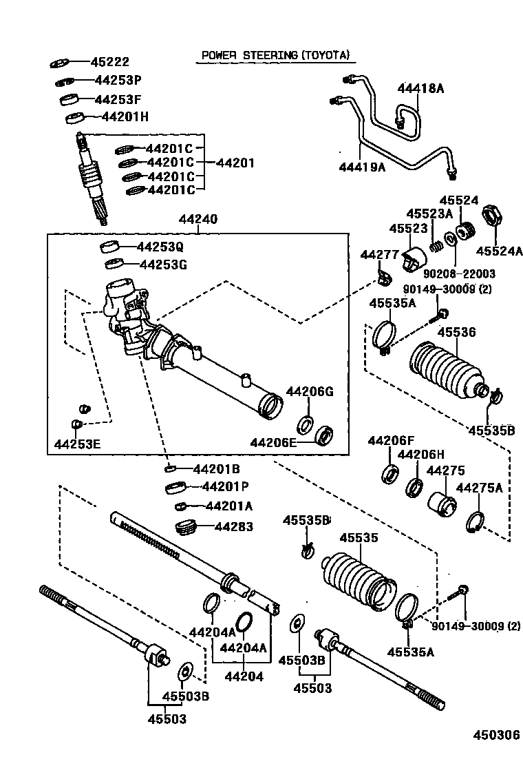 Toyota COROLLA 前转向齿轮和连杆 EPC diagram — 450306