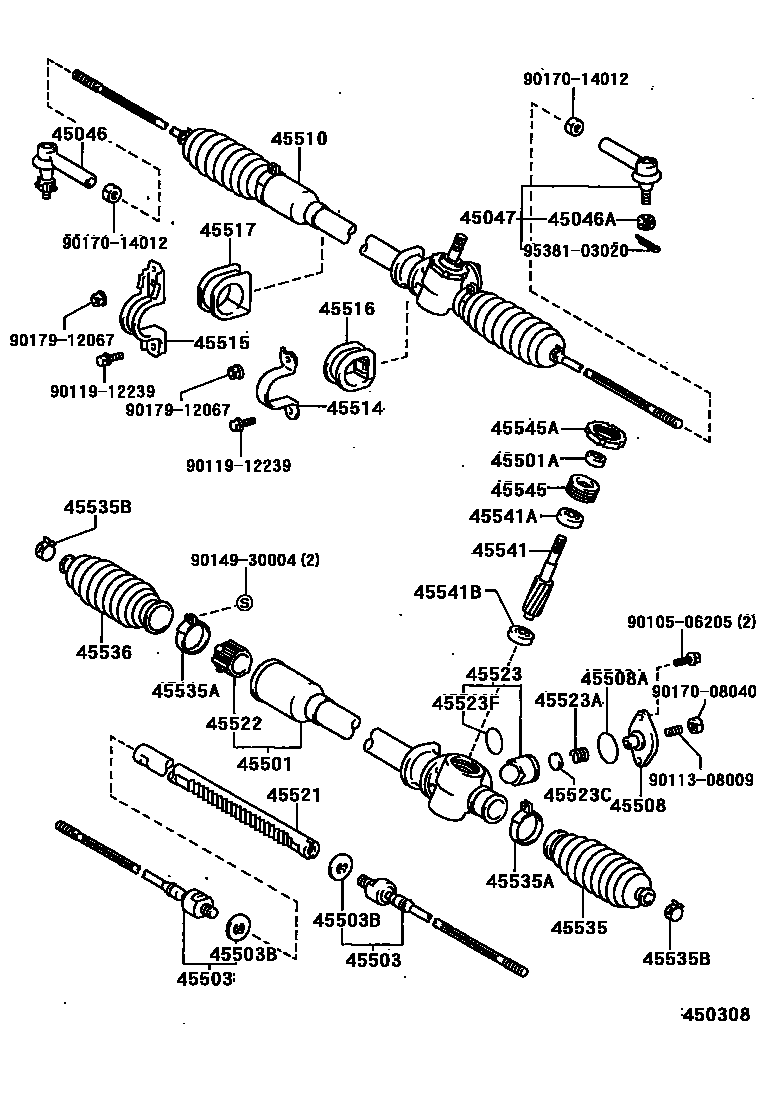 Toyota COROLLA 前转向齿轮和连杆 EPC diagram — 450308