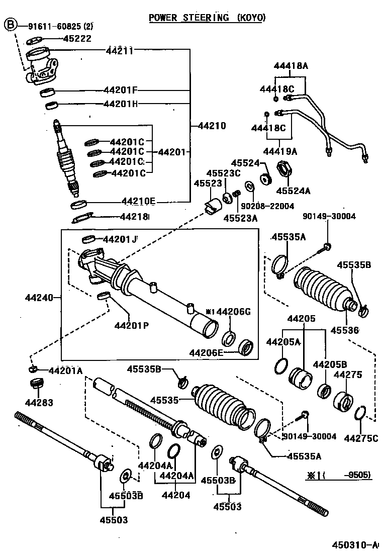 Toyota COROLLA 前转向齿轮和连杆 EPC diagram — 450310A