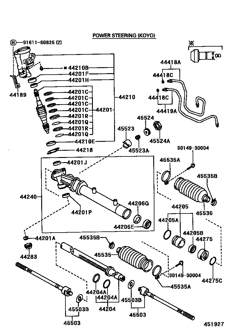 Toyota COROLLA 前转向齿轮和连杆 EPC diagram — 451927