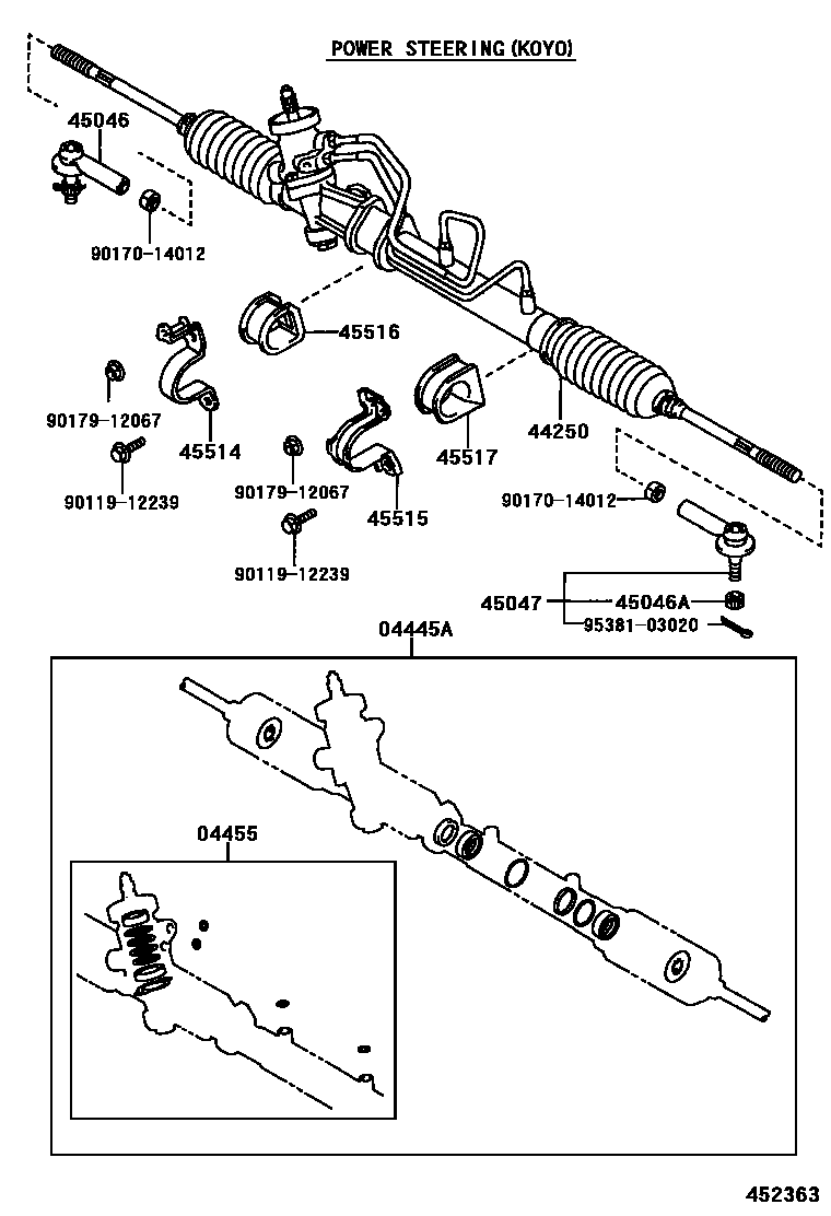 Toyota COROLLA 前转向齿轮和连杆 EPC diagram — 452363