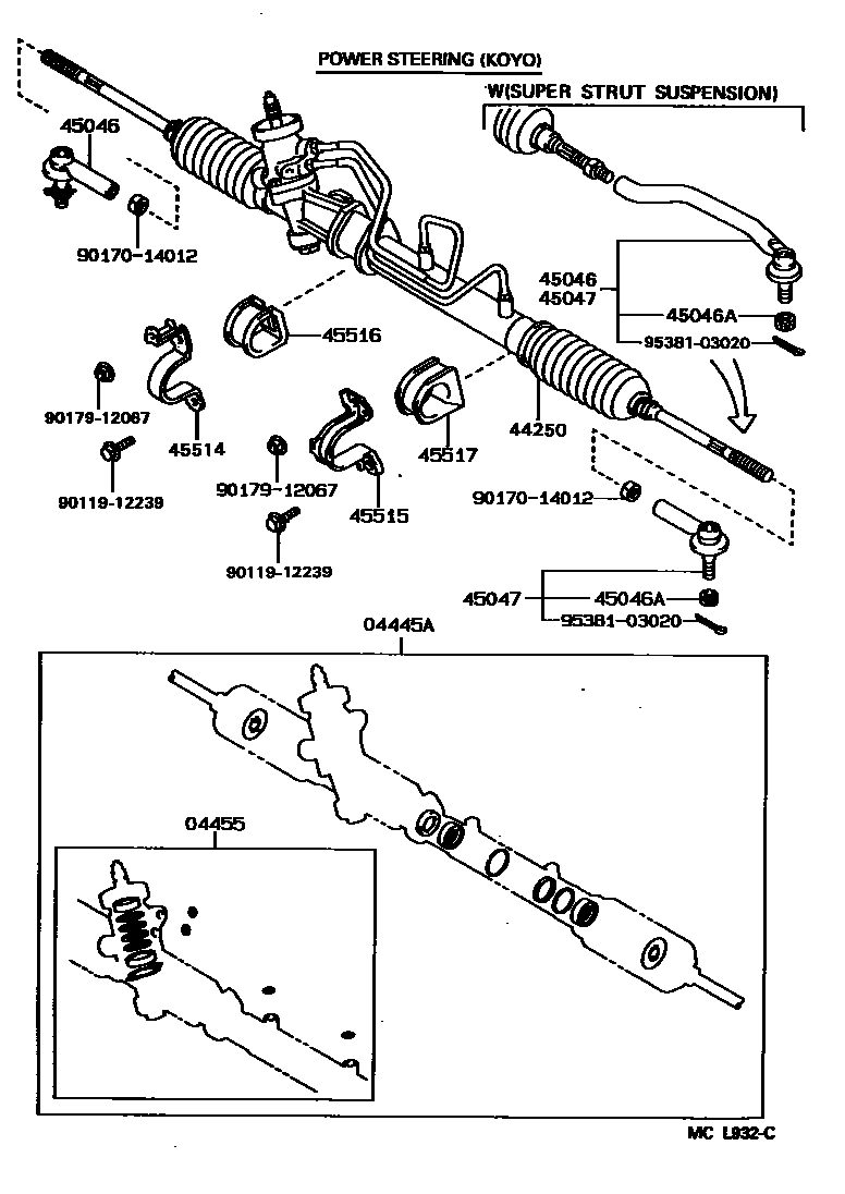 Toyota COROLLA 前转向齿轮和连杆 EPC diagram — MCL932C