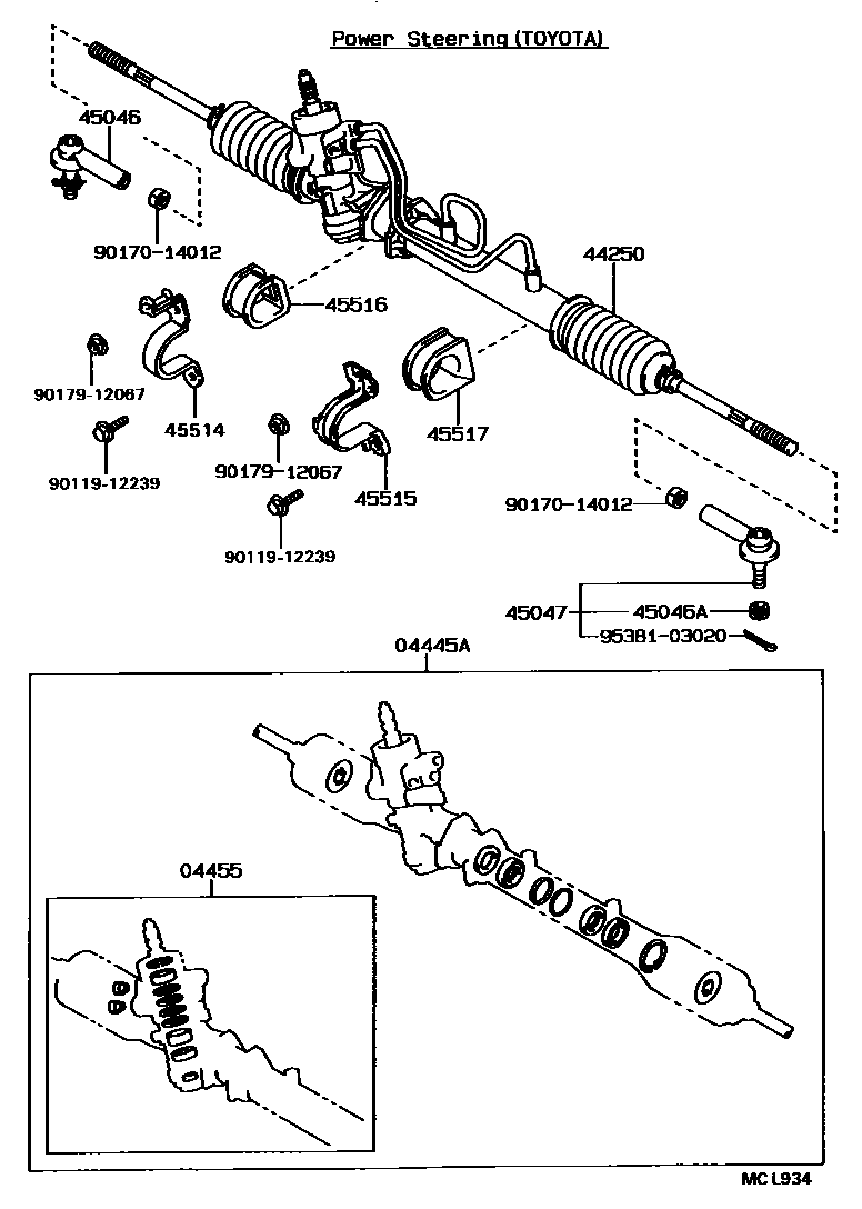 Toyota COROLLA 前转向齿轮和连杆 EPC diagram — MCL934