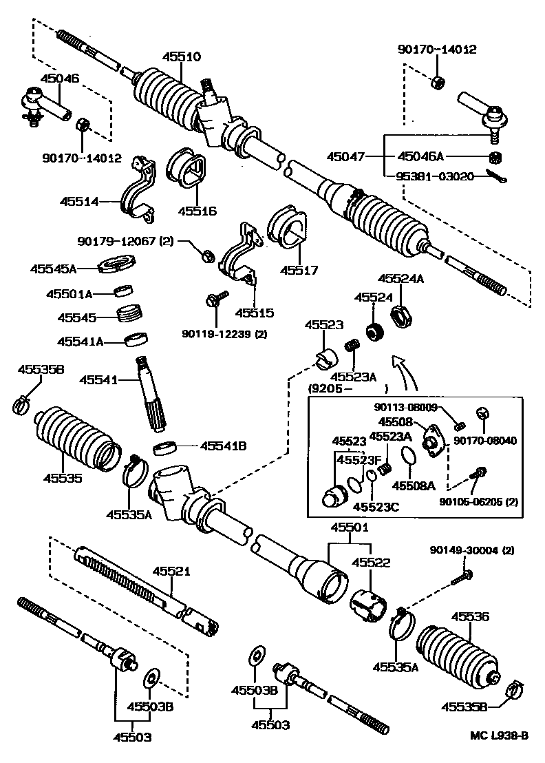 Toyota COROLLA 前转向齿轮和连杆 EPC diagram — MCL938B