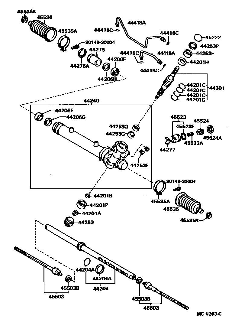 Toyota COROLLA 前转向齿轮和连杆 EPC diagram — MCN393C