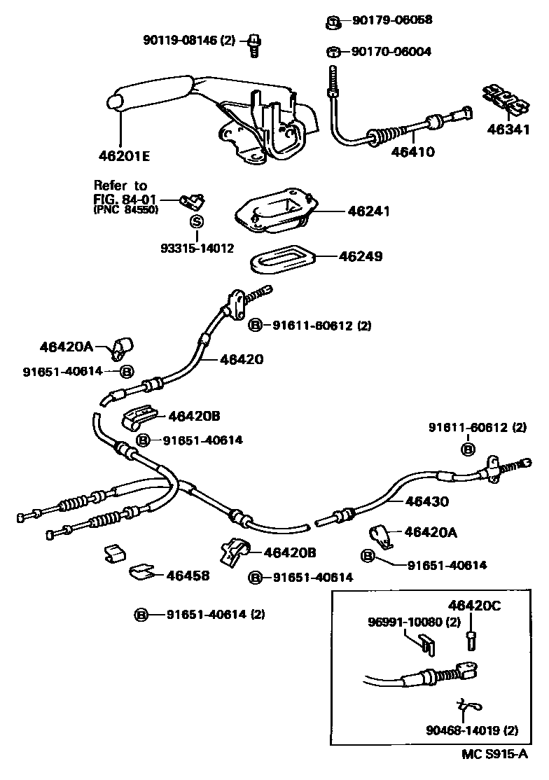 Toyota COROLLA Parking Brake & Cable EPC diagram — MCS915A