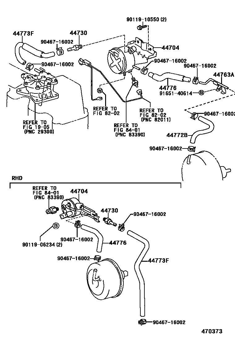 Toyota COROLLA 制动助力器和真空管 EPC diagram — 470373