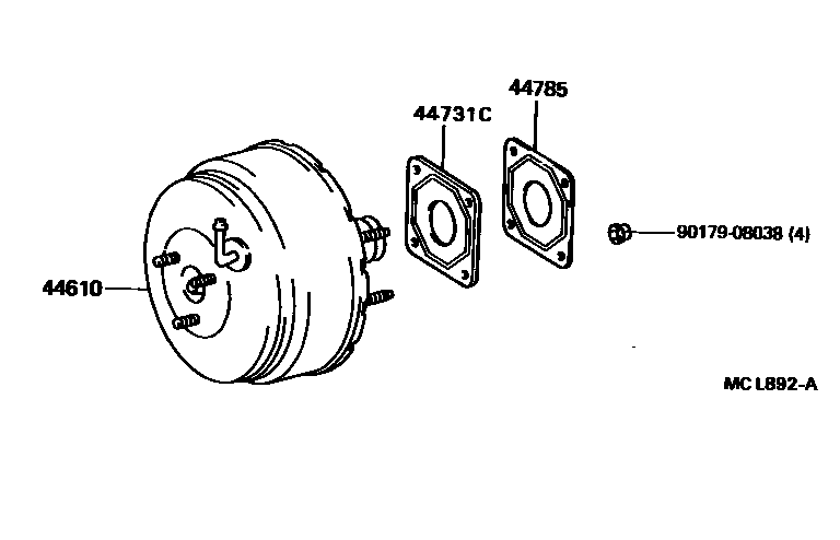 Toyota COROLLA 制动助力器和真空管 EPC diagram — MCL892A