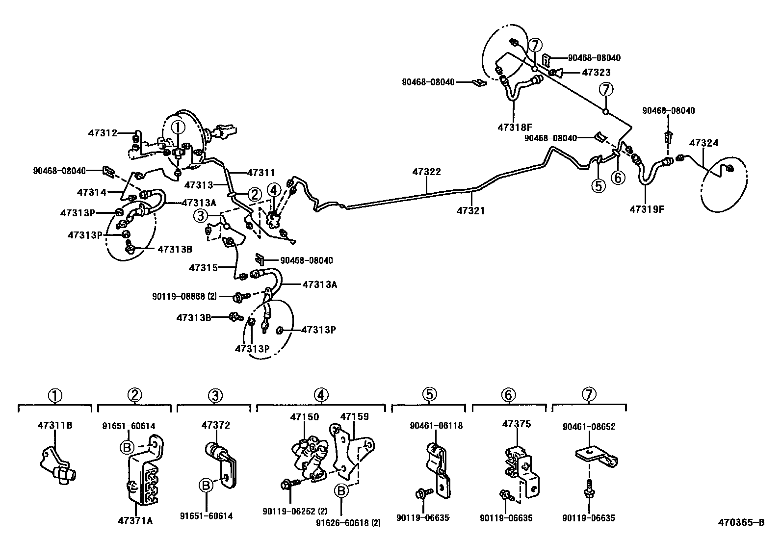 Toyota COROLLA 制动配管和卡箍 EPC diagram — 470365B