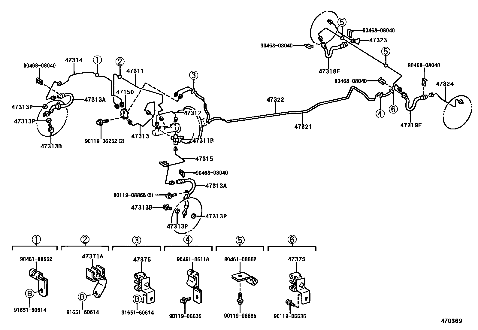 Toyota COROLLA 制动配管和卡箍 EPC diagram — 470369