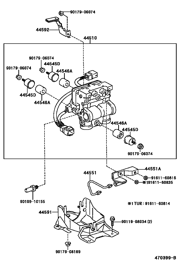 Toyota COROLLA 制动配管和卡箍 EPC diagram — 470399B