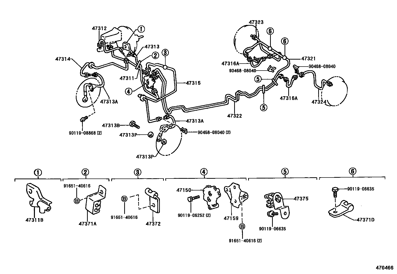 Toyota COROLLA 制动配管和卡箍 EPC diagram — 470466