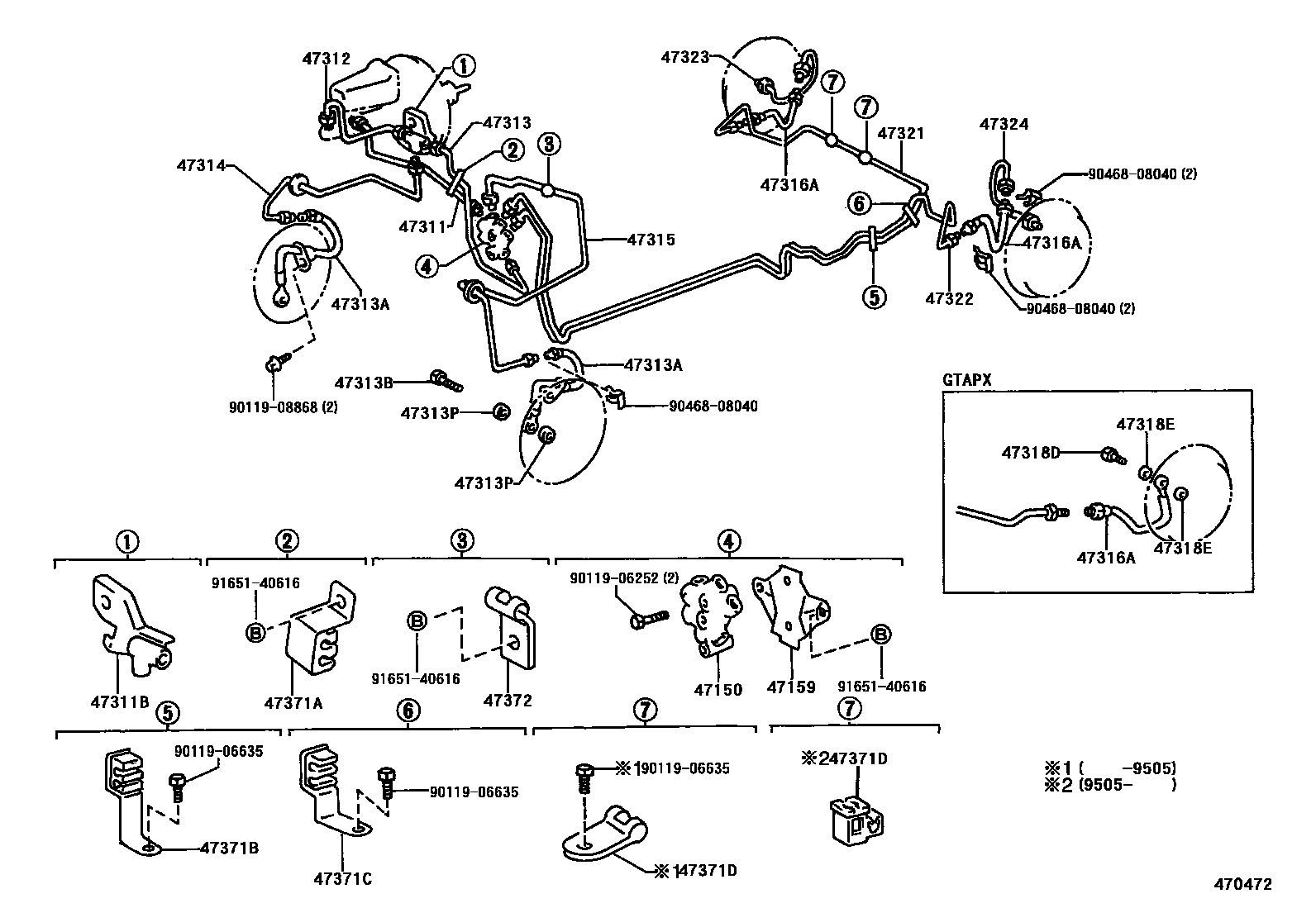 Toyota COROLLA 制动配管和卡箍 EPC diagram — 470472
