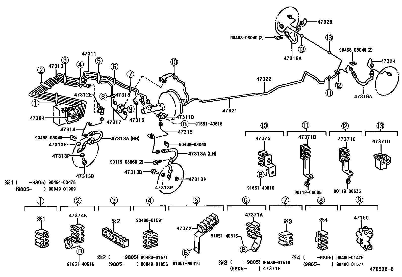 Toyota COROLLA 制动配管和卡箍 EPC diagram — 470528B