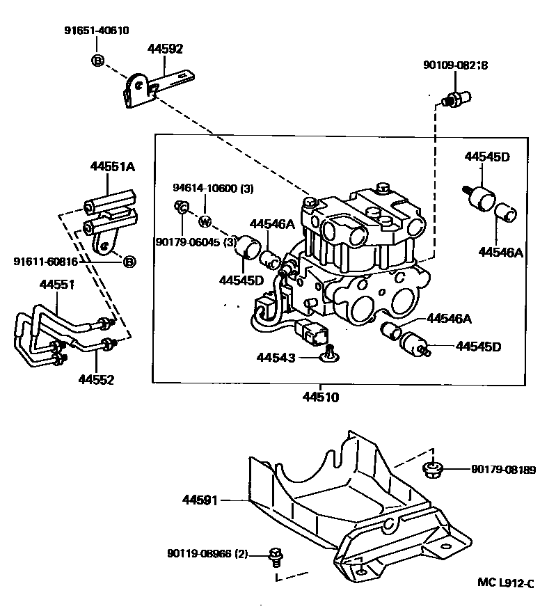 Toyota COROLLA 制动配管和卡箍 EPC diagram — MCL912C