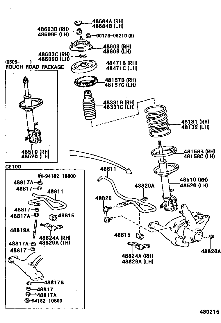 Toyota COROLLA Front Spring & Shock Absorber EPC diagram — 480215
