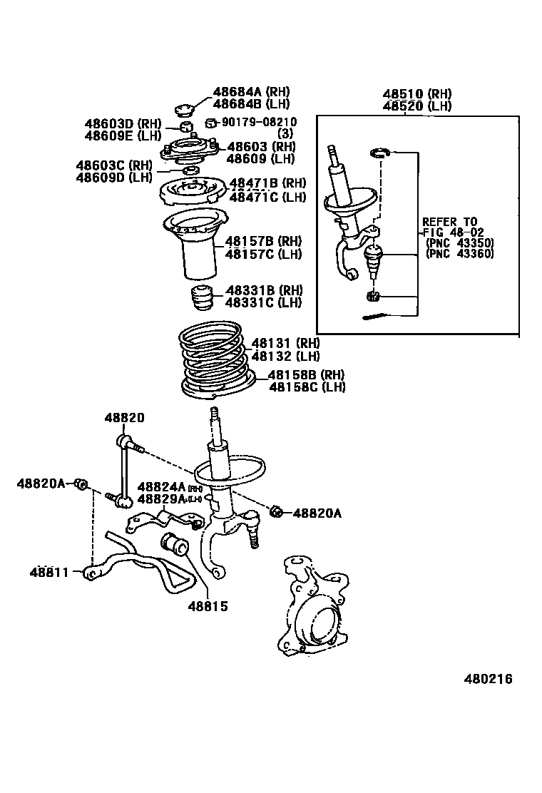 Toyota COROLLA Front Spring & Shock Absorber EPC diagram — 480216