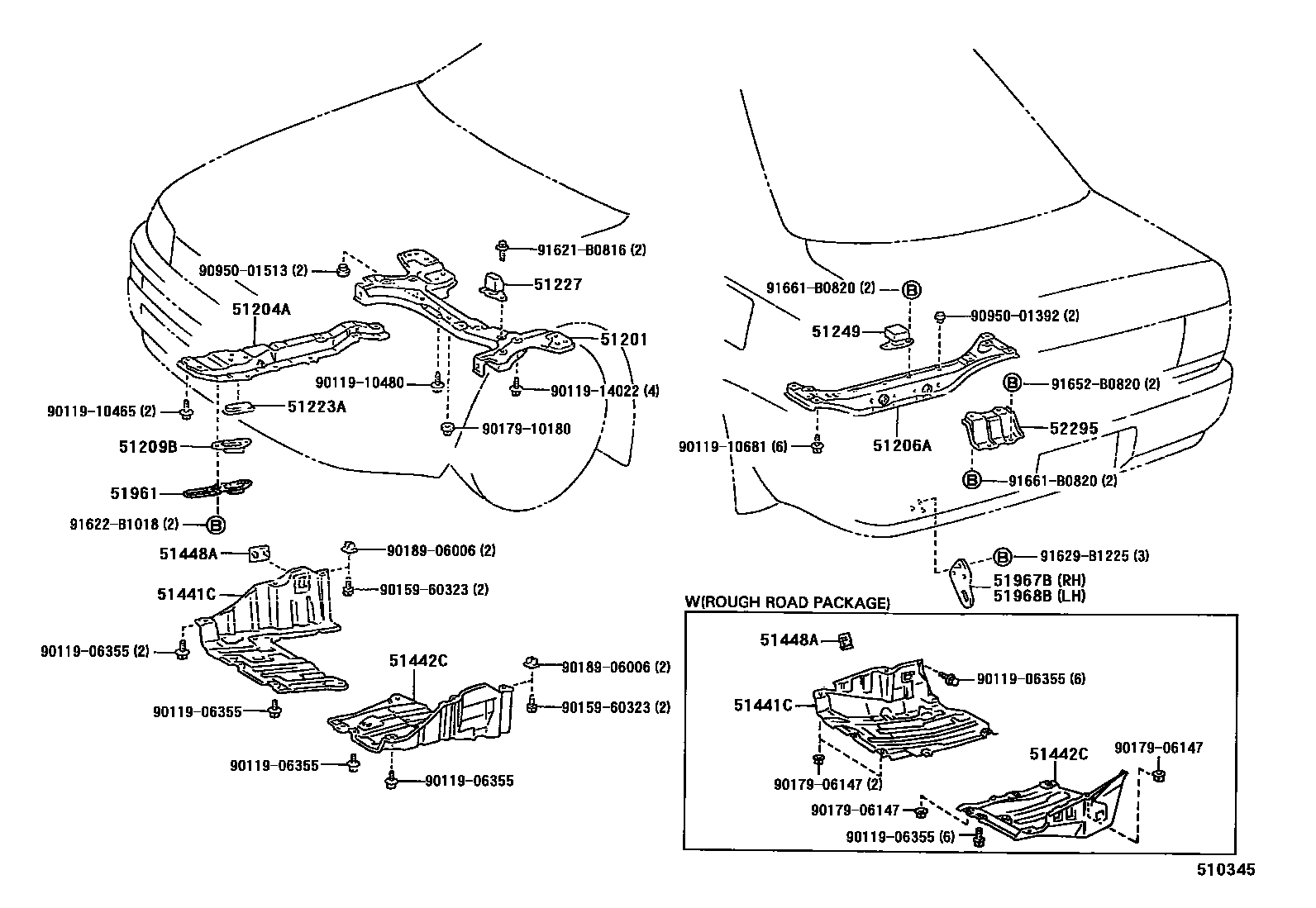 Toyota COROLLA 悬架横梁和发动机底罩 EPC diagram — 510345