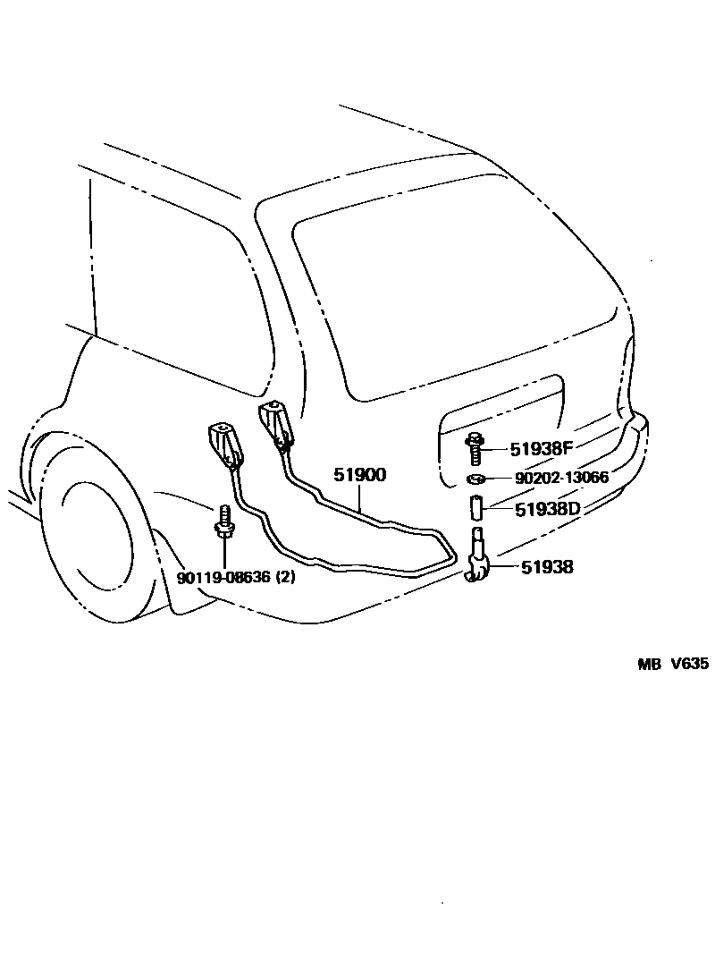 Toyota COROLLA Spare tire rack EPC diagram — MBV635