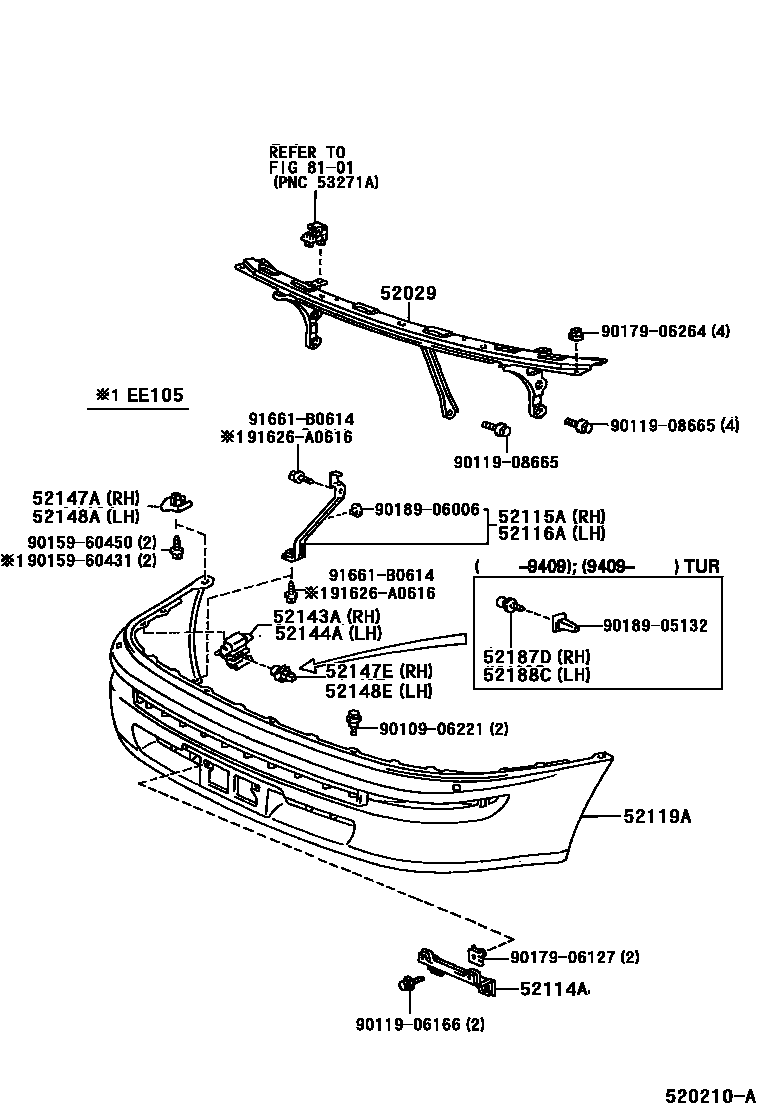 Toyota COROLLA 前保险杠及附件 EPC diagram — 520210A