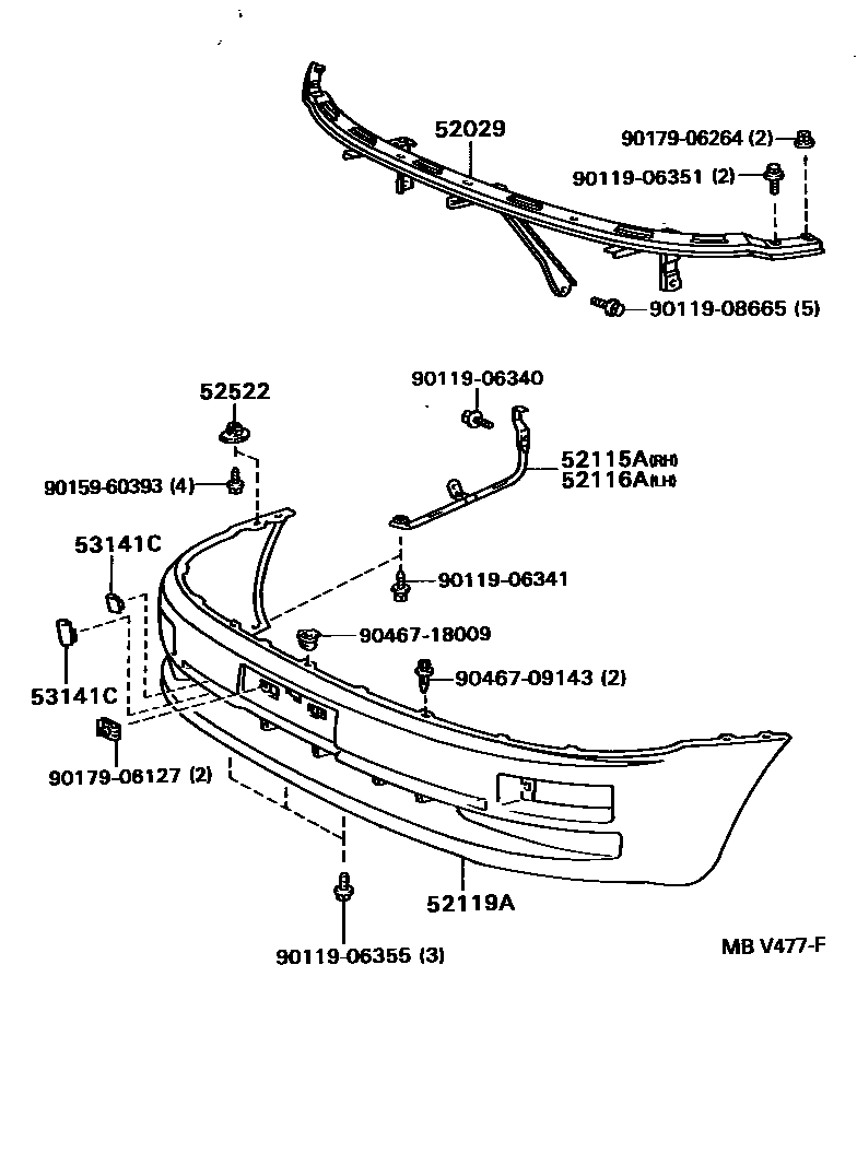Toyota COROLLA 前保险杠及附件 EPC diagram — MBV477F