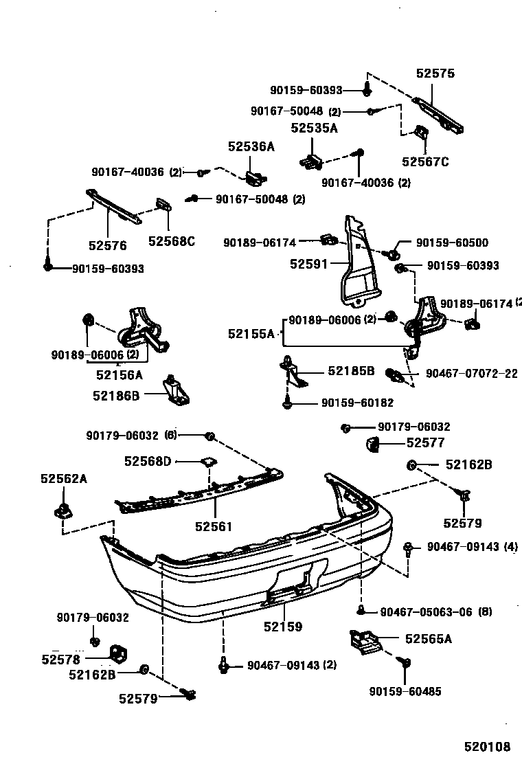 Toyota COROLLA 后保险杠及附件 EPC diagram — 520108