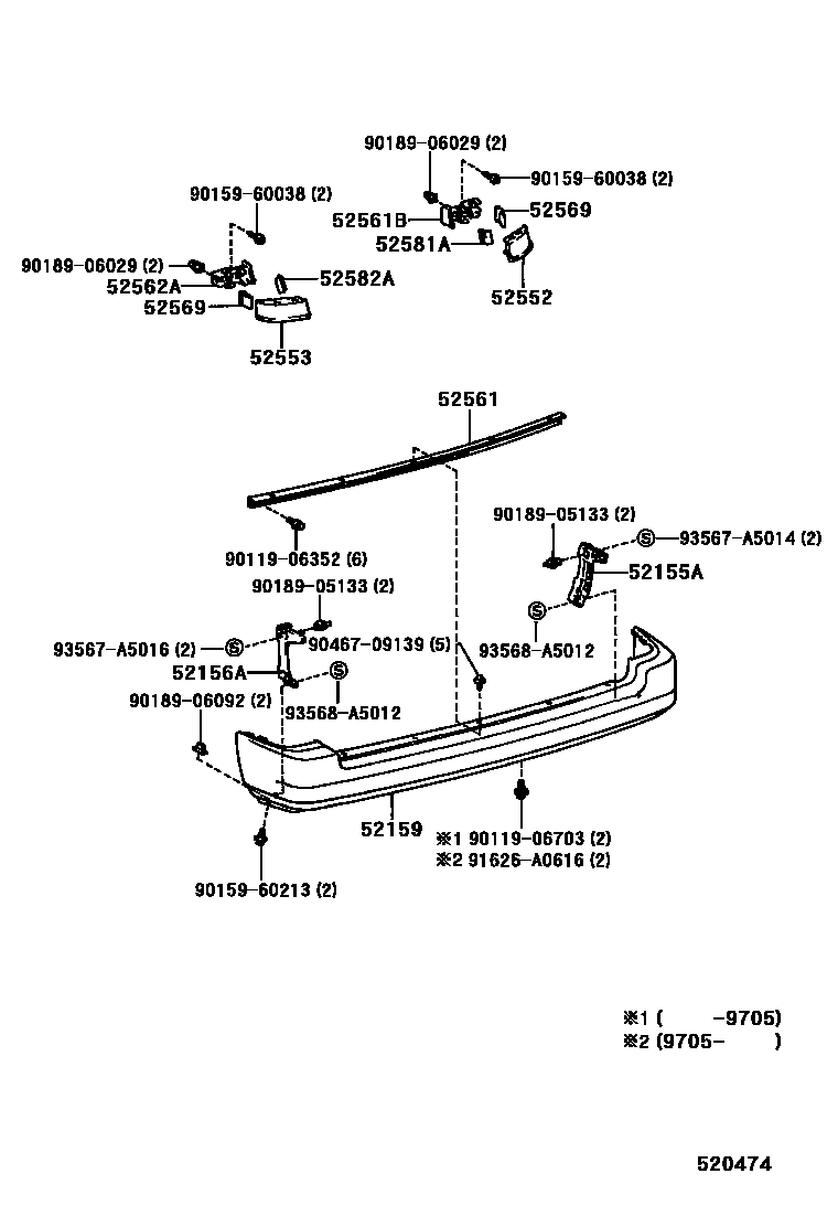 Toyota COROLLA 后保险杠及附件 EPC diagram — 520474