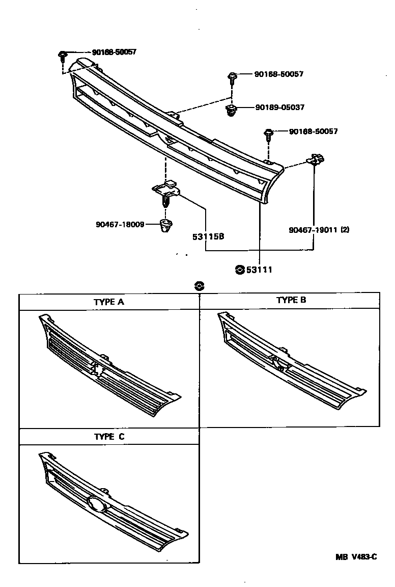 Toyota COROLLA radiator grille EPC diagram — MBV483C