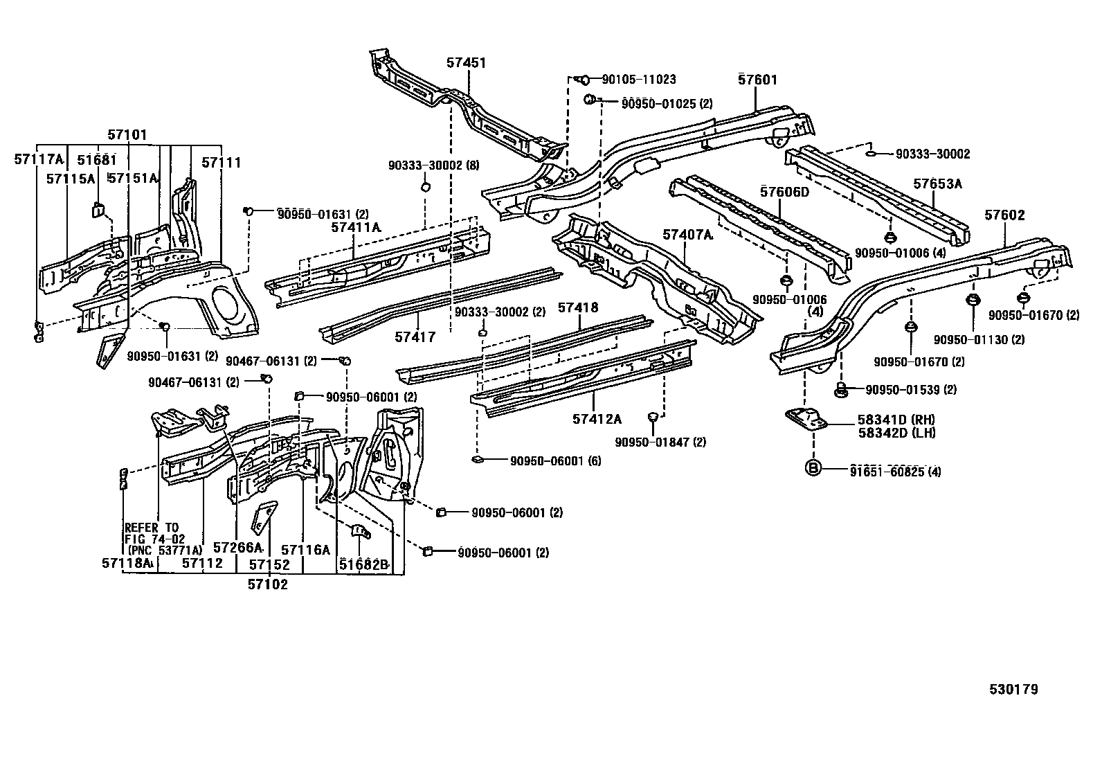 Toyota COROLLA Floor stringers EPC diagram — 530179