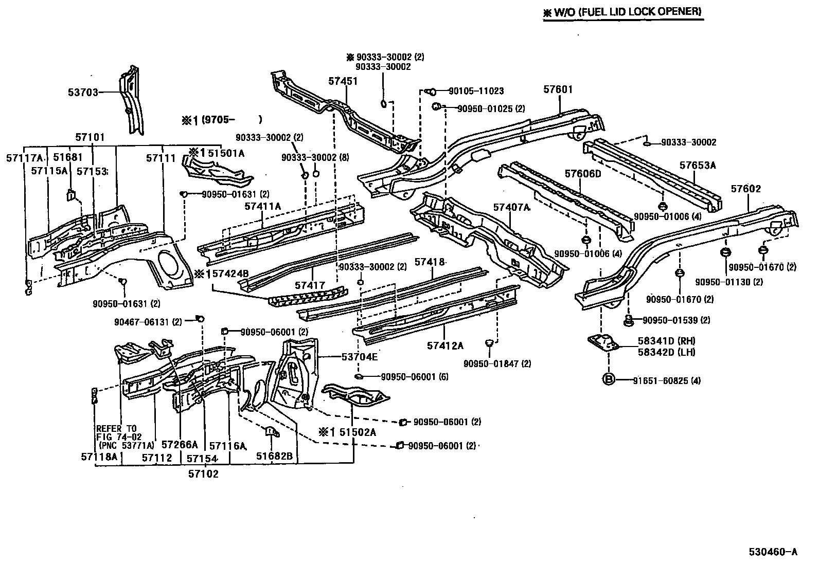 Toyota COROLLA Floor stringers EPC diagram — 530460A