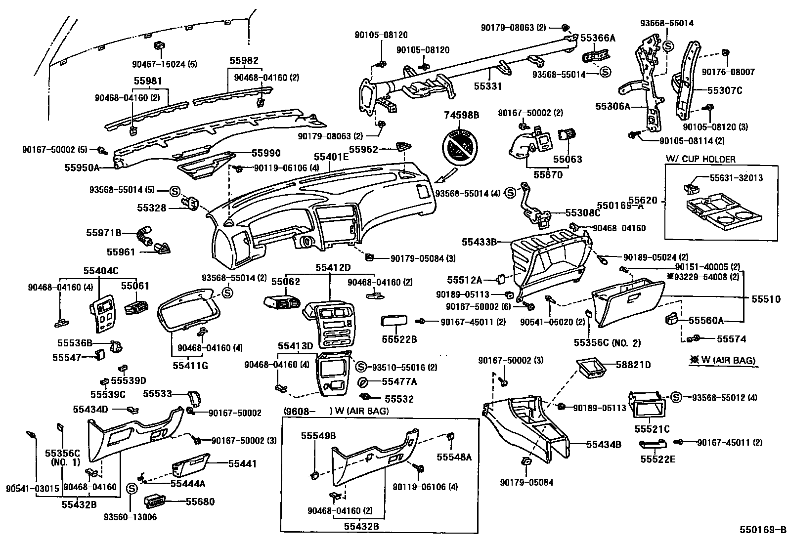 Toyota COROLLA 仪表板和手套箱 EPC diagram — 550169B