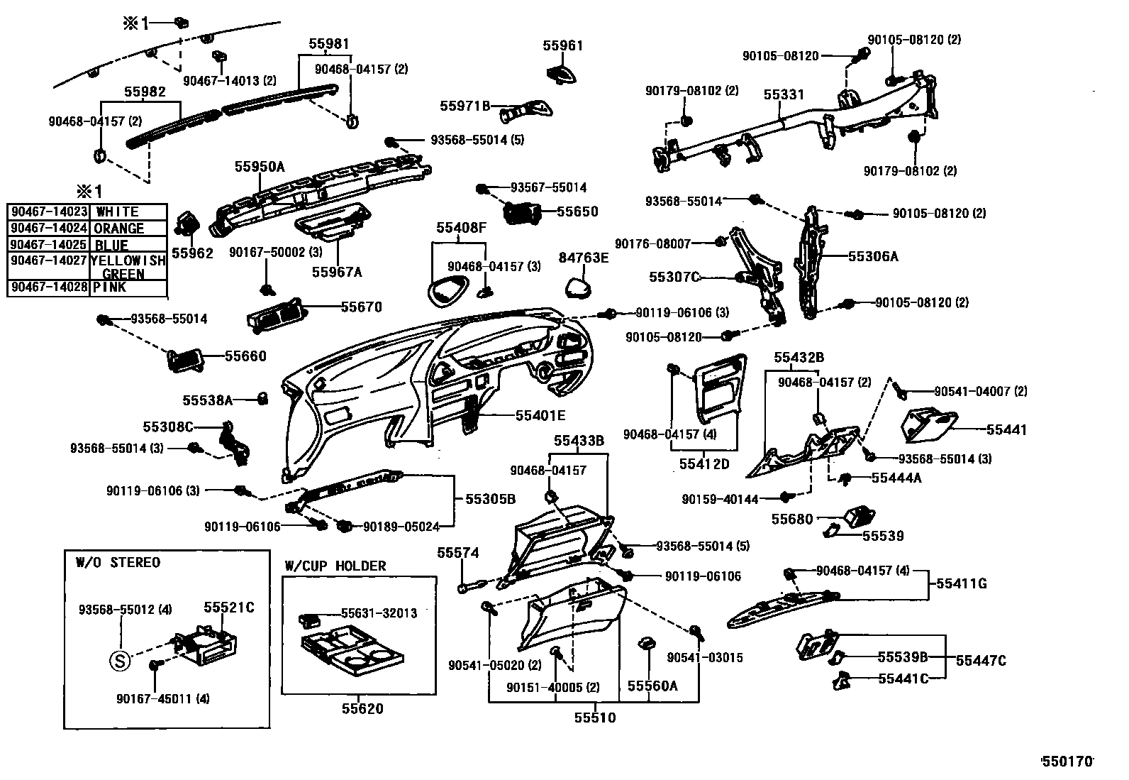 Toyota COROLLA 仪表板和手套箱 EPC diagram — 550170